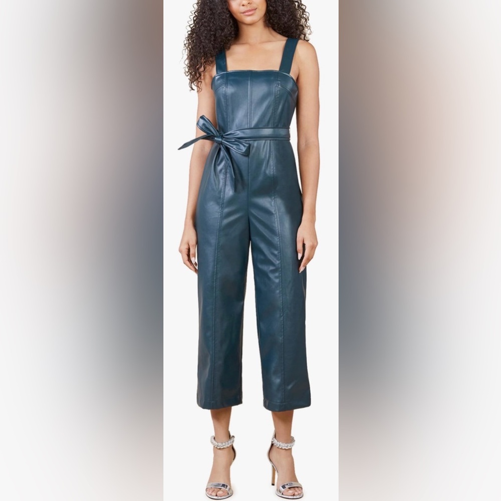 BCBGENERATION Emerald Green Faux Leather Jumpsuit NWT Medium Belted